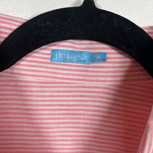 J. McLaughlin 100% Linen Button Shirt Tunic Relaxed Pink Striped Women Size 14 L - Picture 3 of 7